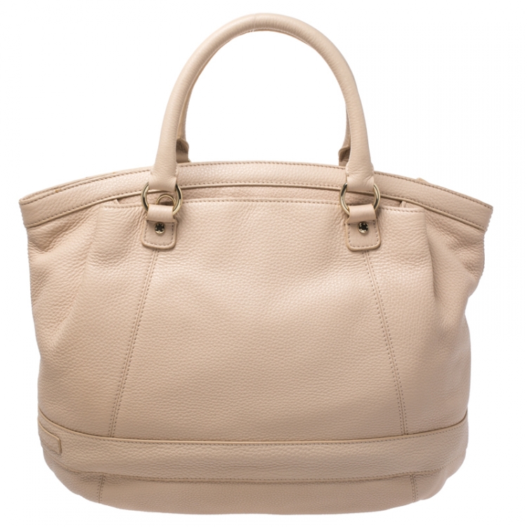 Pre Owned Aigner Beige Leather Front Zipped Satchel