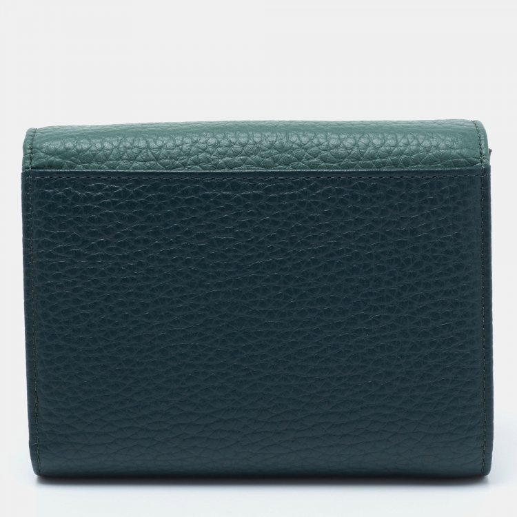 Pre Owned Aigner Two Tone Green Grained Leather Trifold Wallet