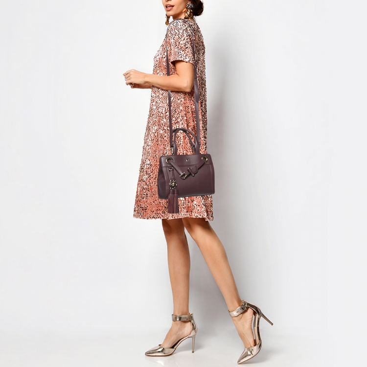 Pre Owned Aigner Plum Leather Cavallina Tote