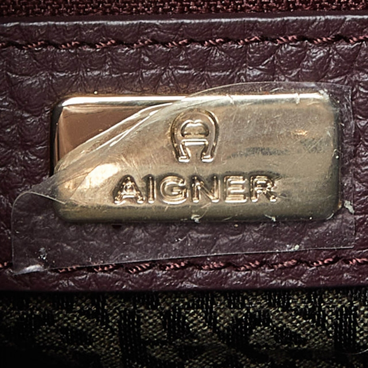Pre Owned Aigner Plum Leather Cavallina Tote