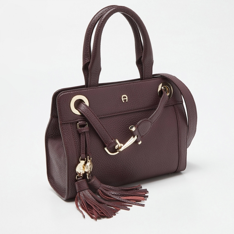 Pre Owned Aigner Plum Leather Cavallina Tote