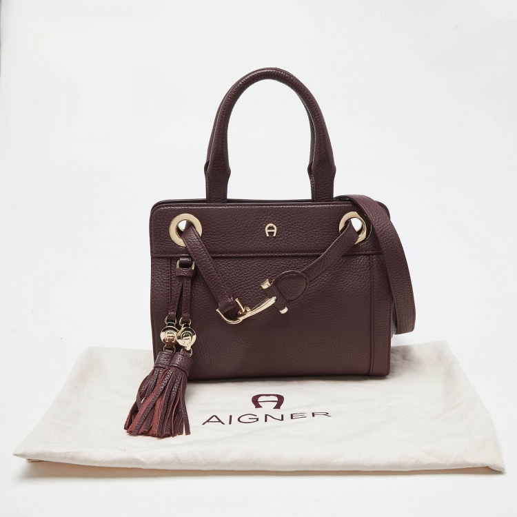 Pre Owned Aigner Plum Leather Cavallina Tote