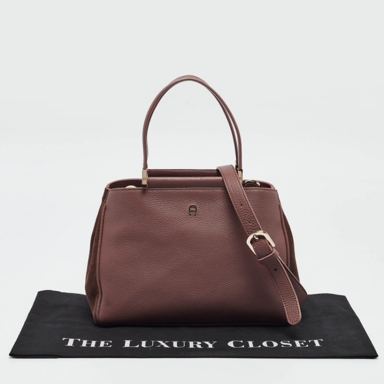 Pre Owned Aigner Old Rose/Brown Leather and Suede Top Handle Bag
