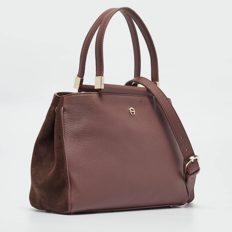 Pre Owned Aigner Old Rose/Brown Leather and Suede Top Handle Bag