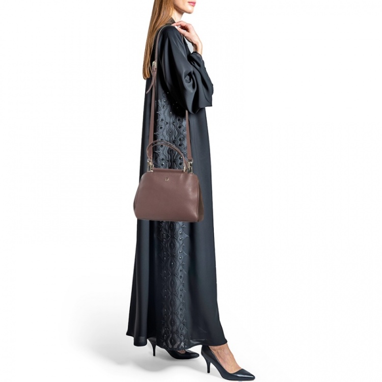 Pre Owned Aigner Old Rose/Brown Leather and Suede Top Handle Bag