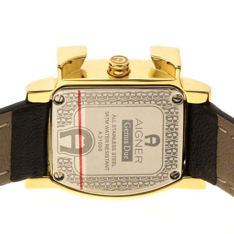 Pre Owned Aigner White Mother of Pearl Gold Plated Stainless Steel Genua Due A31000 Women's Wristwatch 26 mm