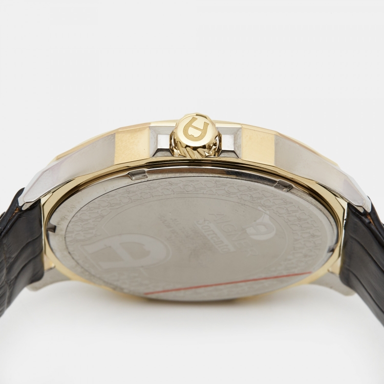 Pre Owned Aigner Silver Two Tone Stainless Steel Leather Sorrento A110100 Men's Wristwatch 44 mm