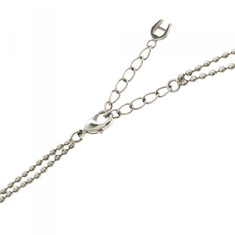 Pre Owned Aigner Faux Pearl Beaded Silver Tone Lariat Loop Necklace
