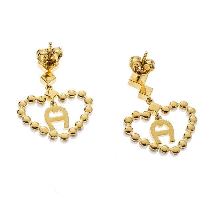Pre Owned Aigner Heart Faux Pearl Gold Tone Drop Earrings