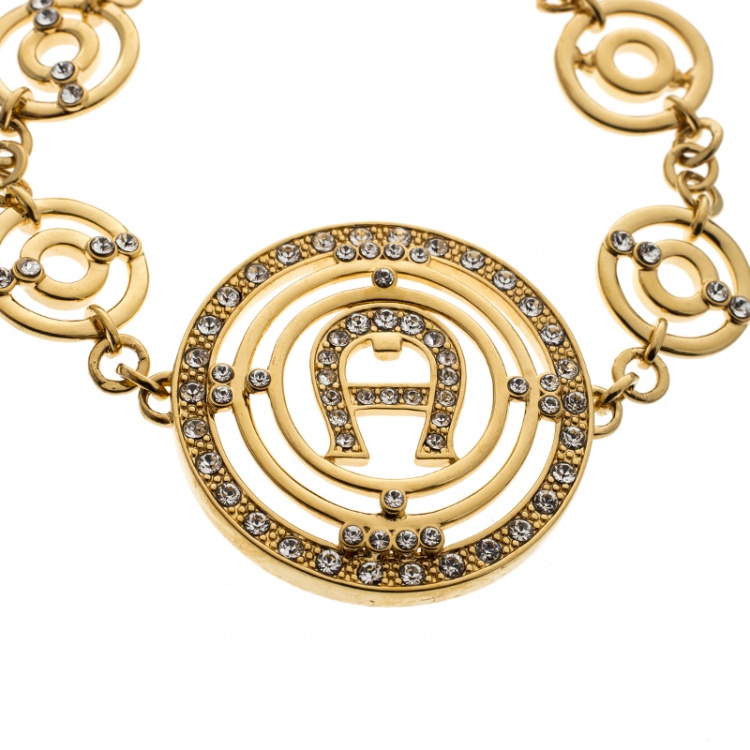 Aigner Crystal Studded Gold Tone Toggle Bracelet Aigner TLC