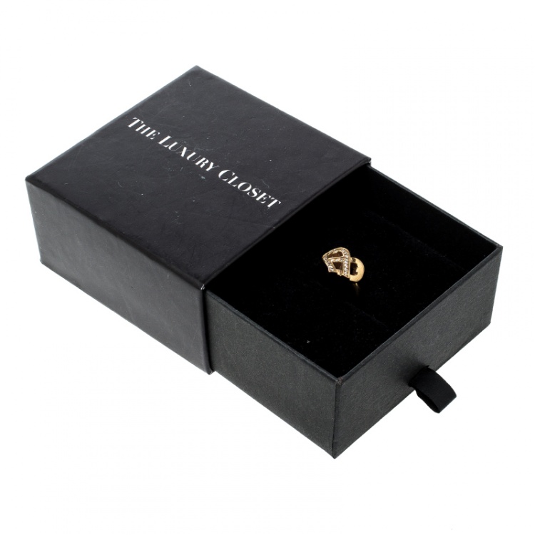 مملوكة مسبقًا Aigner Heart Crystal Gold Tone Ring Size 52