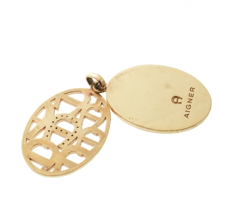 Pre Owned Aigner Crystal Black Enamel Gold Tone Dual Charm Pendant