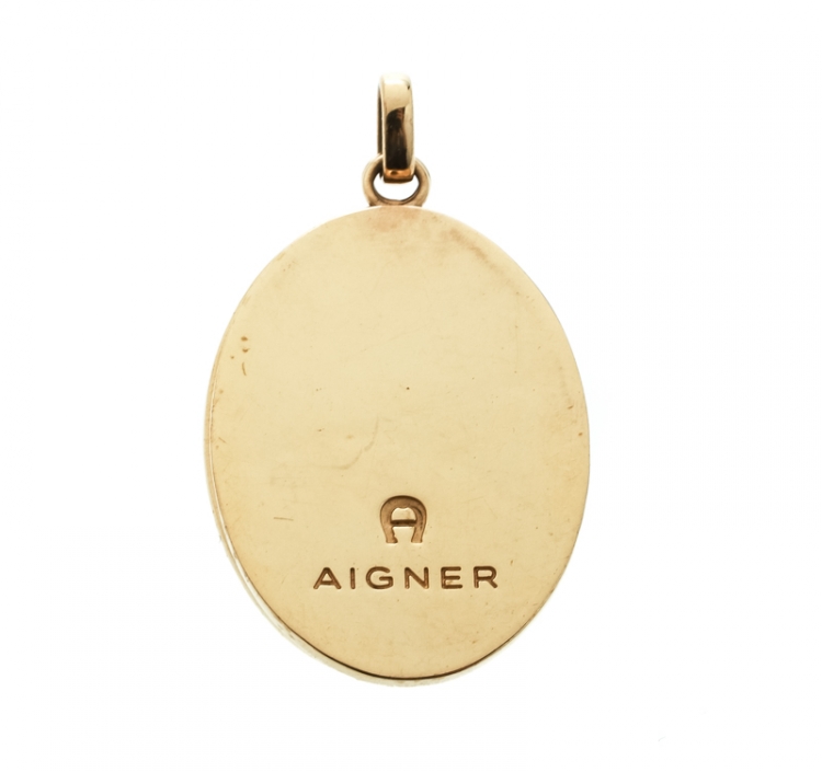 Pre Owned Aigner Crystal Black Enamel Gold Tone Dual Charm Pendant