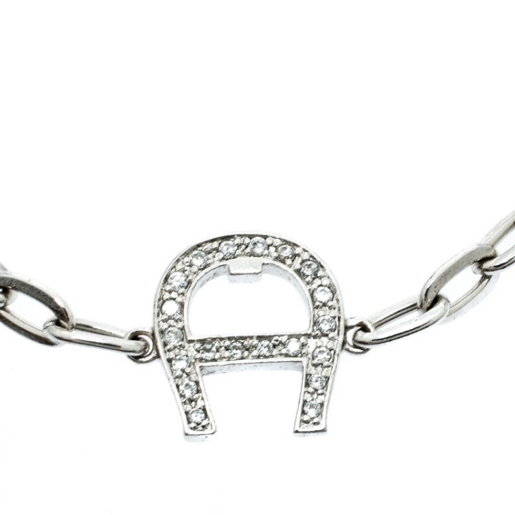 Pre Owned Aigner Silver Tone Station Link Chain Toggle Bracelet 