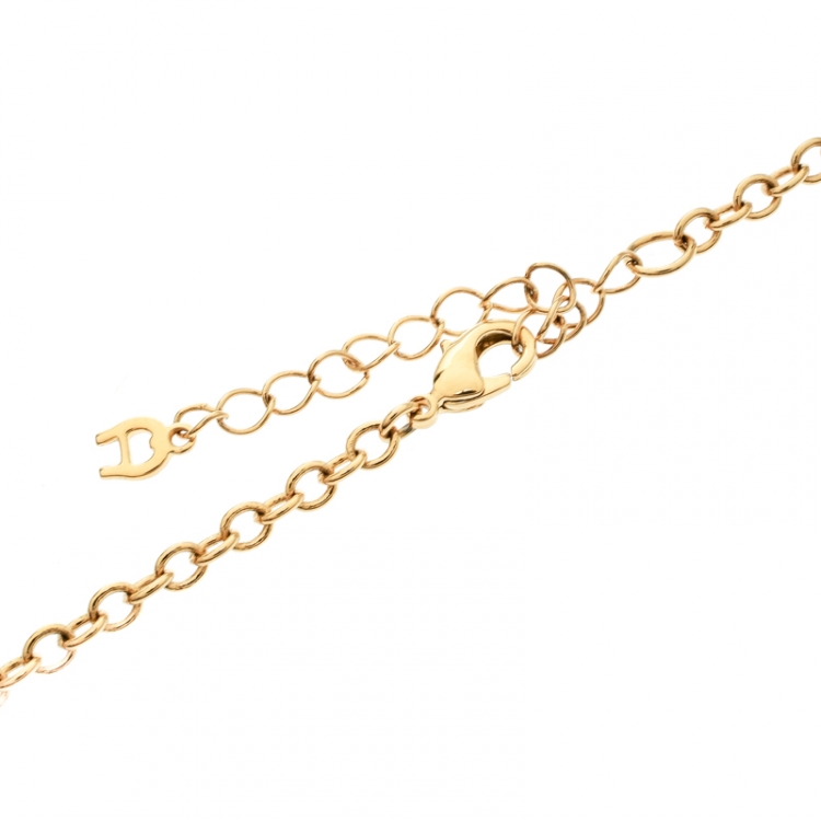 Pre Owned Aigner Logo Crystal Two Tone Metal Pendant Necklace