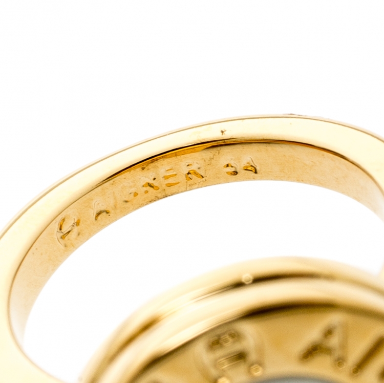 مملوكة مسبقًا Aigner Gold Plated Crystal Studded Mother of Pearl Ring Size 54