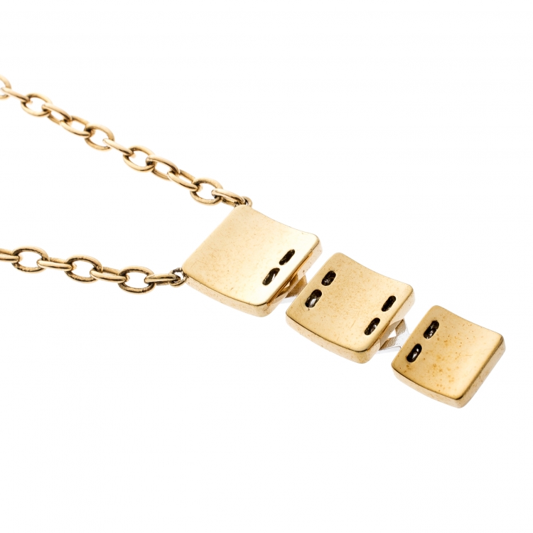 مملوكة مسبقًا Aigner Gold Plated Tiered Crystal Studded Plaque Pendant Necklace