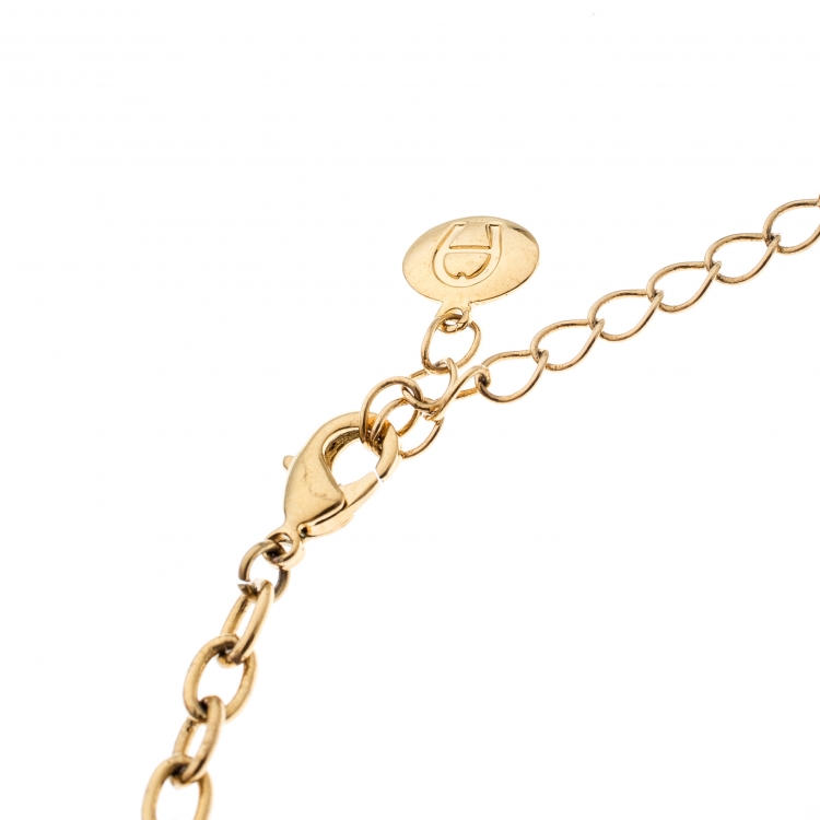 مملوكة مسبقًا Aigner Gold Plated Tiered Crystal Studded Plaque Pendant Necklace