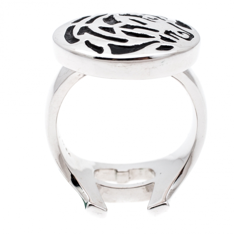 Pre Owned Aigner Silver Tone Horse Engraved Ring Size 54