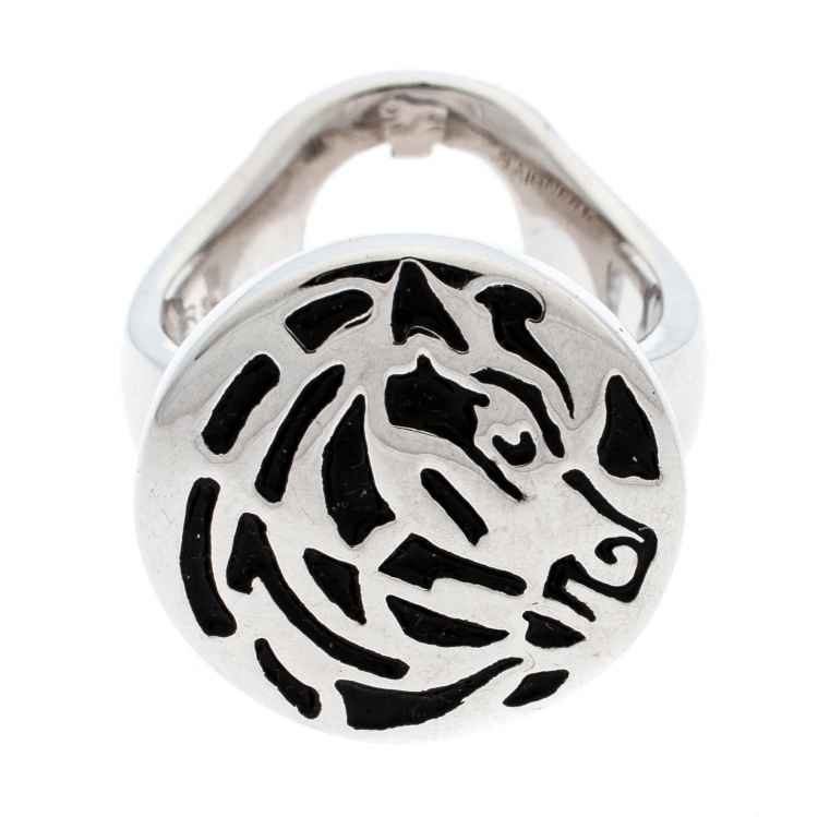 Pre Owned Aigner Silver Tone Horse Engraved Ring Size 54