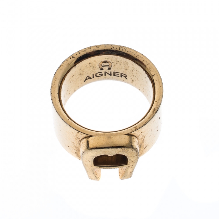 Aigner Gold Plated Logo Band Ring Size 53 Aigner Tlc