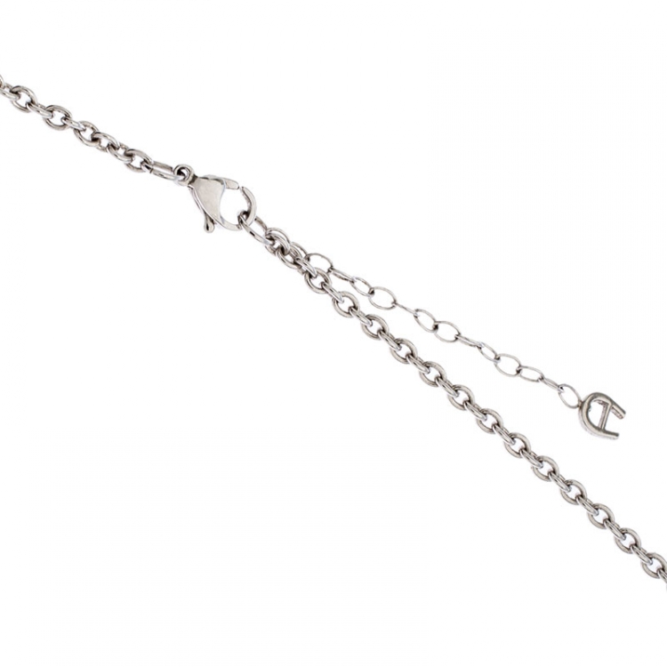 مملوكة مسبقًا Aigner Crystal Studded Logo Rhodium Plated Necklace