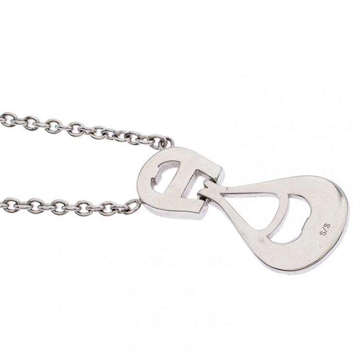 مملوكة مسبقًا Aigner Crystal Studded Logo Rhodium Plated Necklace