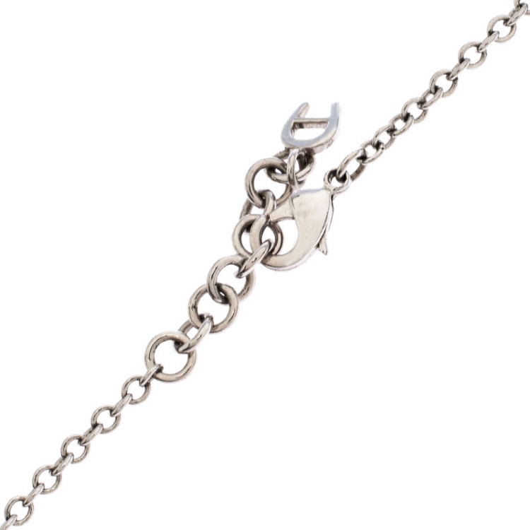 Pre Owned Aigner Silver Tone Crystal Embellished Monogram Pendant Necklace