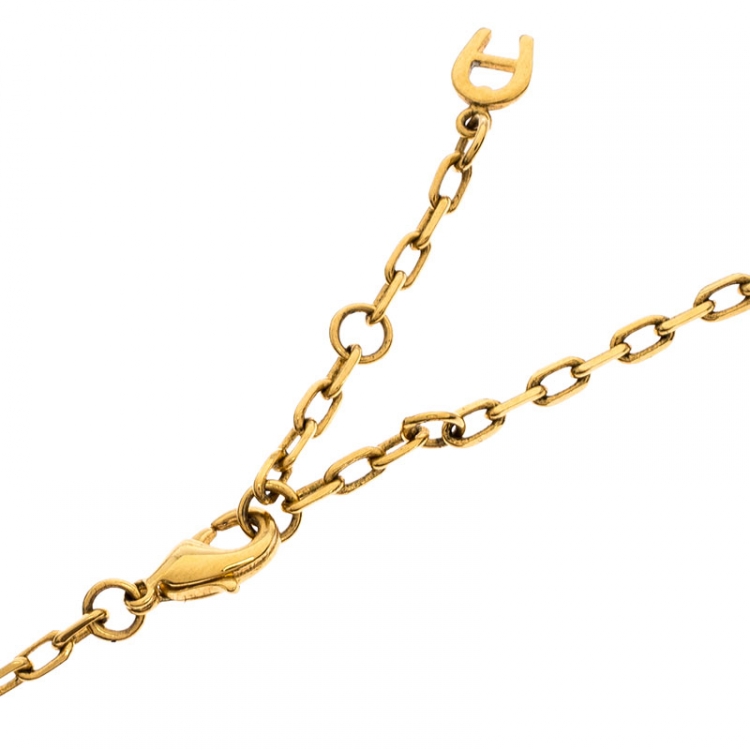 مملوكة مسبقًا Aigner Gold Tone Crystal Flower Pendant Necklace