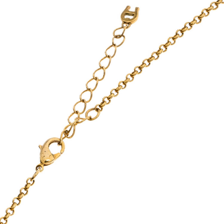 Pre Owned  Aigner Gold Plated Crystal Dual Monogram Pendant Necklace 