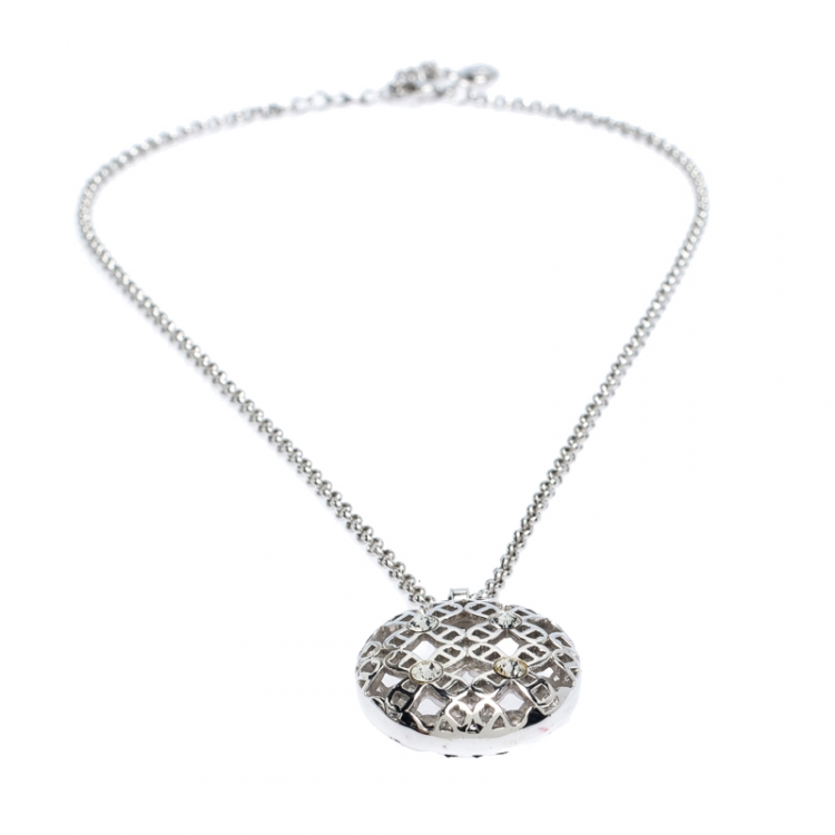 مملوكة مسبقًا Aigner Silver Plated Crystal Logo Pendant Necklace