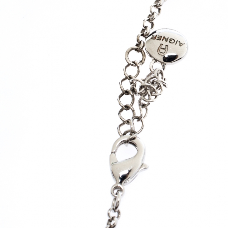 مملوكة مسبقًا Aigner Silver Plated Crystal Logo Pendant Necklace