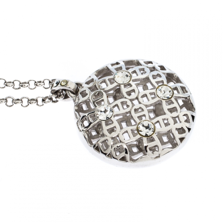 مملوكة مسبقًا Aigner Silver Plated Crystal Logo Pendant Necklace
