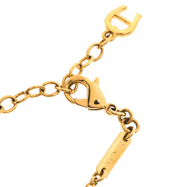 Pre Owned Aigner Crystal Faux Pearl Gold Tone Charm Bracelet