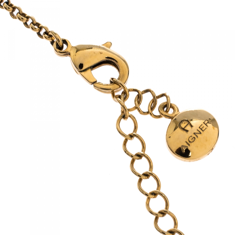 مملوكة مسبقًا Aigner Faux Pearl Crystal Gold Tone Necklace