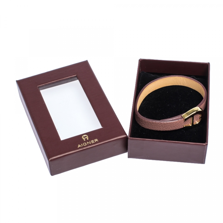 Pre Owned Aigner Dusty Rose Leather Gold Tone Bracelet