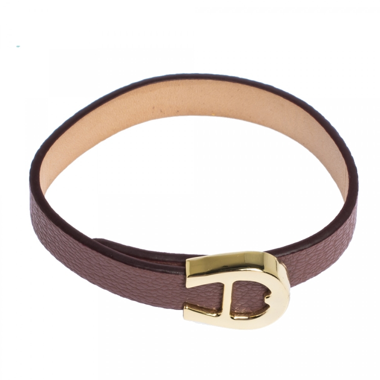 Pre Owned Aigner Dusty Rose Leather Gold Tone Bracelet