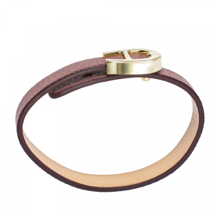 Pre Owned Aigner Dusty Rose Leather Gold Tone Bracelet