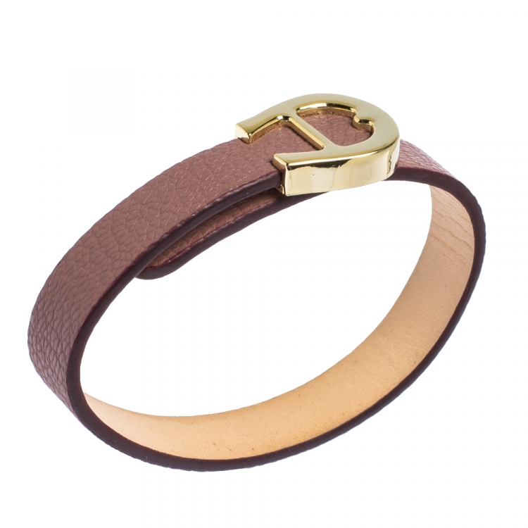 Pre Owned Aigner Dusty Rose Leather Gold Tone Bracelet