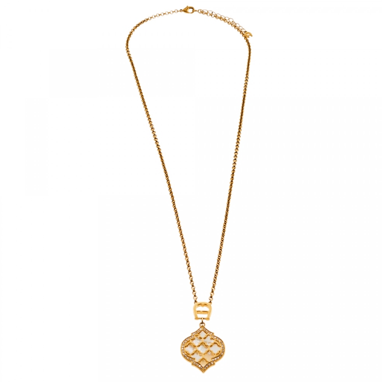 Pre Owned Aigner Mother Of Pearl and Crystal Cesena Necklace