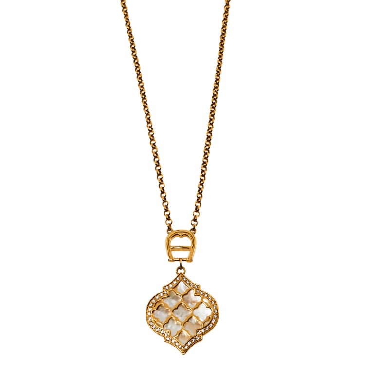 Pre Owned Aigner Mother Of Pearl and Crystal Cesena Necklace