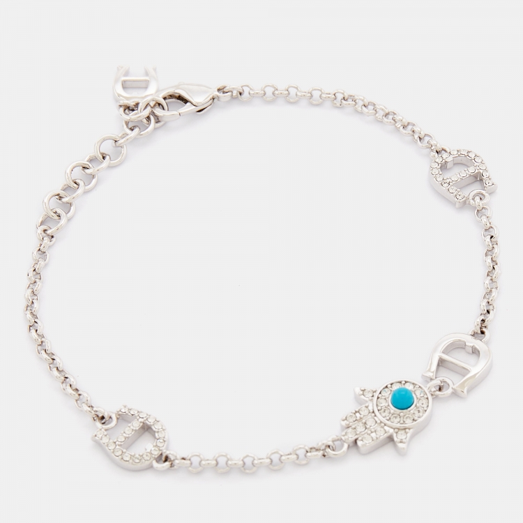 Pre Owned Aigner Silver Tone Lucky Charm Chain Bracelet