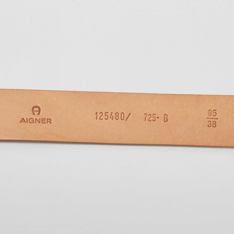 Pre Owned Aigner Beige Leather Logo Buckle Belt 95CM