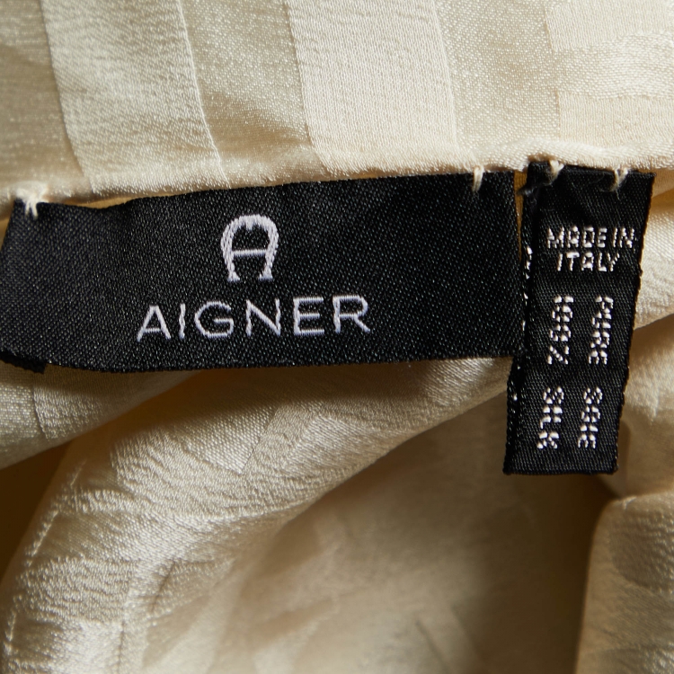 Pre Owned Aigner Cream Logo Jacquard Silk Stole 