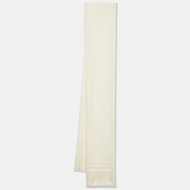Pre Owned Aigner Cream Logo Jacquard Silk Stole 