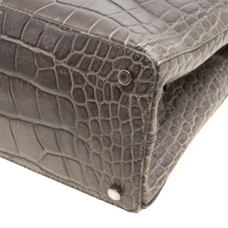 Pre Owned Aigner Grey Croc Embossed Leather Tote