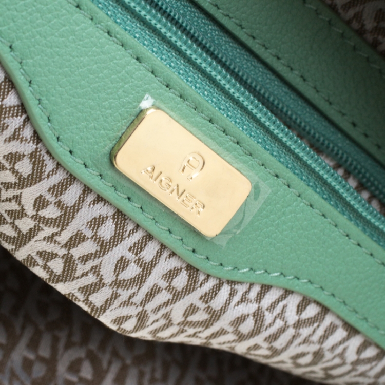 Pre Owned Aigner Green Leather Hobo 