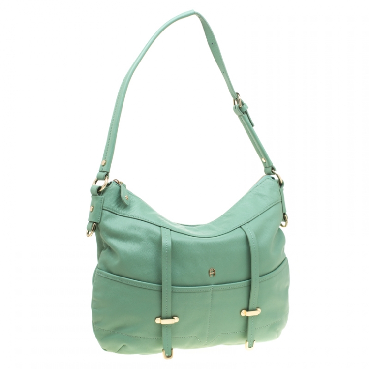 Pre Owned Aigner Green Leather Hobo 