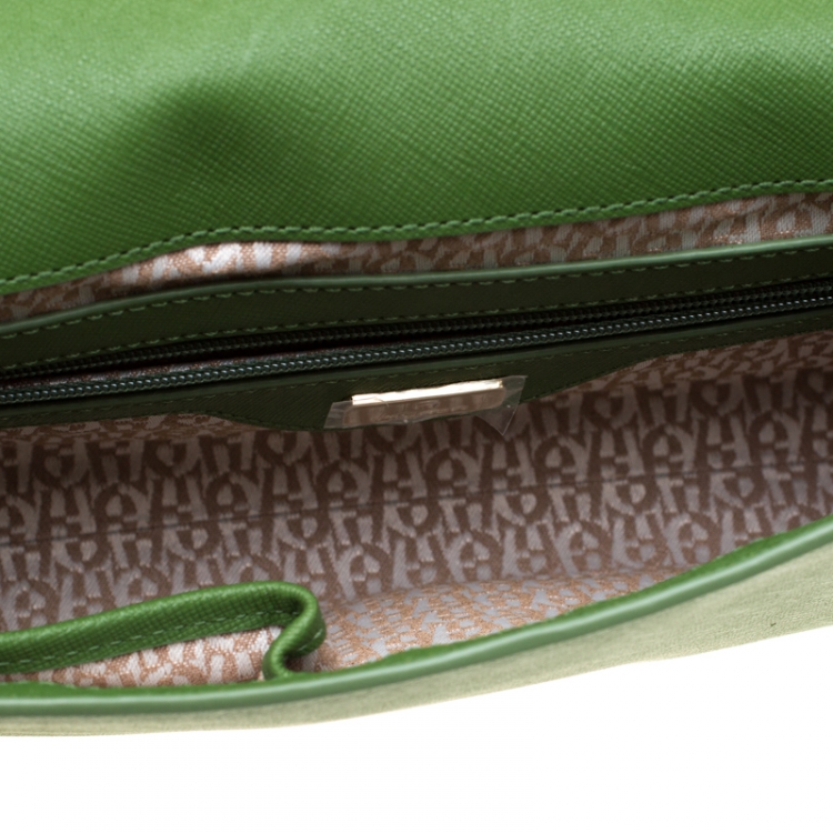 Pre Owned Aigner Meadow Green Leather Chain Shoulder Bag
