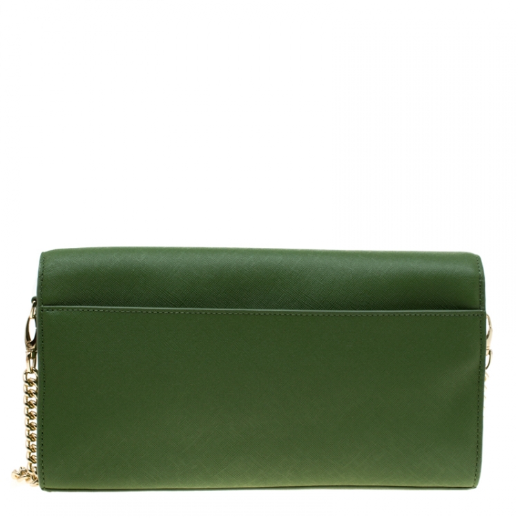 Pre Owned Aigner Meadow Green Leather Chain Shoulder Bag